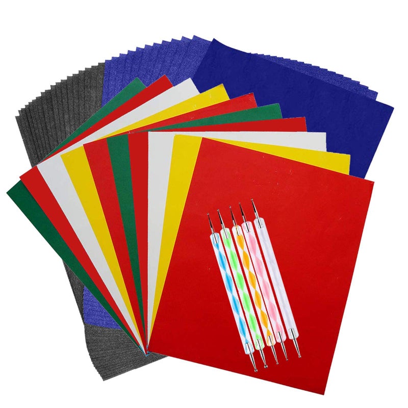 Oubaka 100 Sheets Carbon Transfer Paper,Tracing Paper Carbon Graphite Copy Paper with 5 Pieces Embossing Styluses Stylus Dotting Tools for Wood,Paper,Canvas and Other Art Surfaces 8.3 x 11.7inch - Image 1